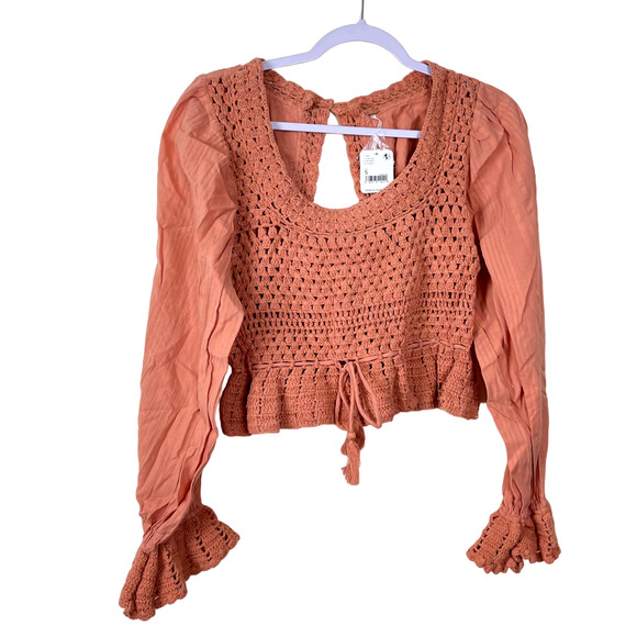 Free People Coral Sand Megan Crochet Top NWT Size Small - Picture 2 of 9